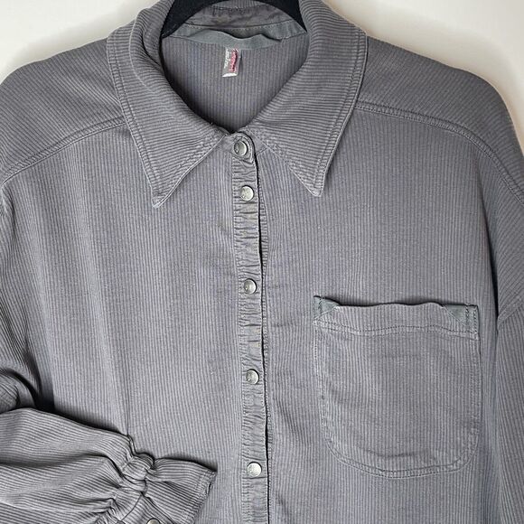FREE PEOPLE MOVEMENT Gray Ribbed Corduroy Oversized XS Hi-Lo Shirt - Picture 3 of 10
